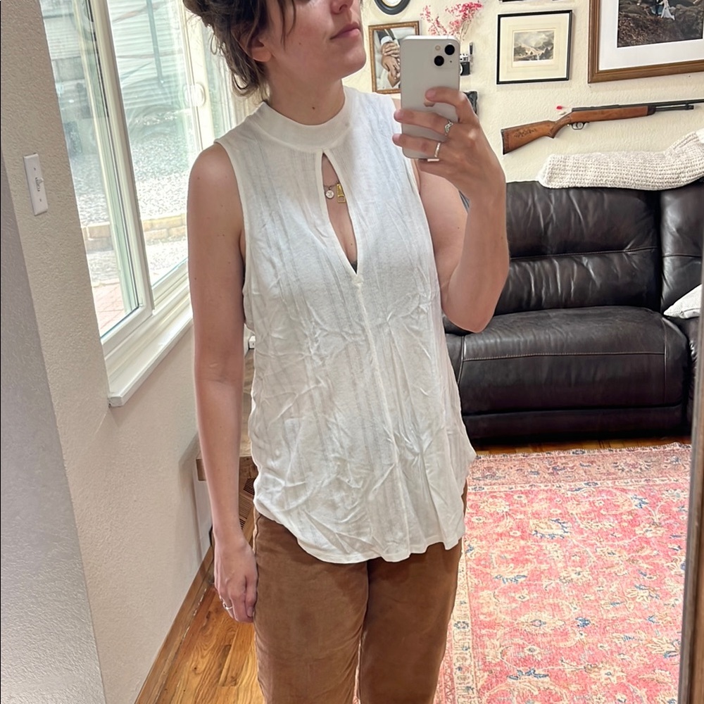 We The Free White Sleeveless Keyhole Top